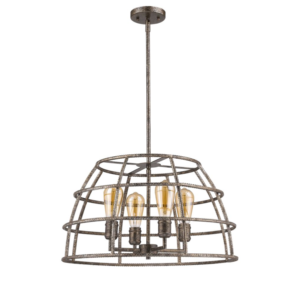 Acclaim Lighting IN21346AS Rebarre 4-Light Antique Silver Drum Pendant With Open Cage Shade