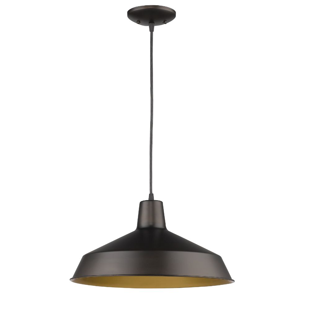 Acclaim Lighting IN31143ORB Alcove 1-Light Oil-Rubbed Bronze Pendant With Antique Gold Interior Shade