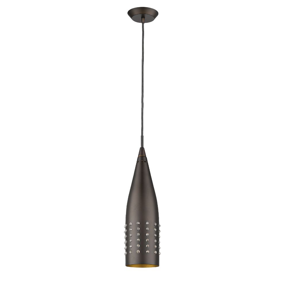 Acclaim Lighting IN31158ORB Prism 1-Light Oil-Rubbed Bronze Pendant With Antique Gold Interior Shade And Glass Studding