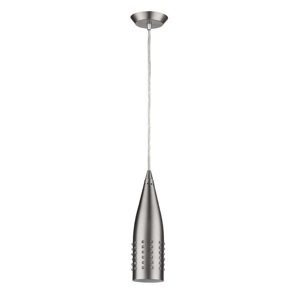 Acclaim Lighting IN31158SN Prism 1-Light Satin Nickel Pendant With White Interior Shade And Glass Studding