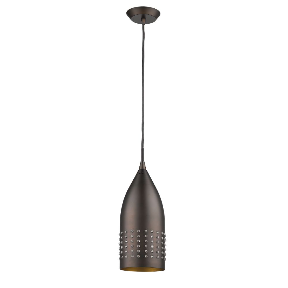 Acclaim Lighting IN31159ORB Prism 1-Light Oil-Rubbed Bronze Pendant With Antique Gold Interior Shade And Glass Studding