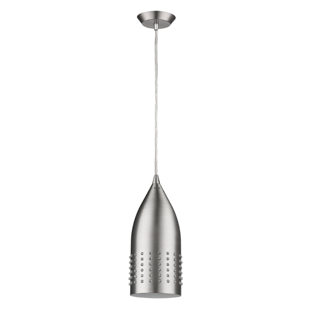 Acclaim Lighting IN31159SN Prism 1-Light Satin Nickel Pendant With White Interior Shade And Glass Studding