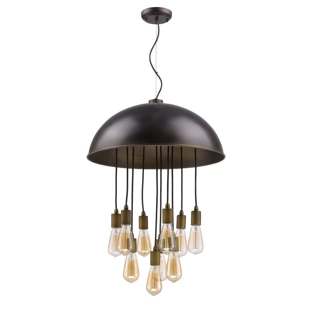 Acclaim Lighting IN31215ORB Keough 10-Light Oil-Rubbed Bronze Bowl Pendant With Raw Brass Sockets