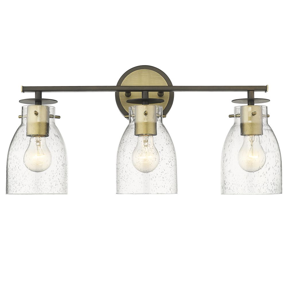 Acclaim Lighting IN40005ORB Shelby 22.5" Oil Rubbed Bronze and Antique Brass 3-Light Vanity with Clear Seedy glass.