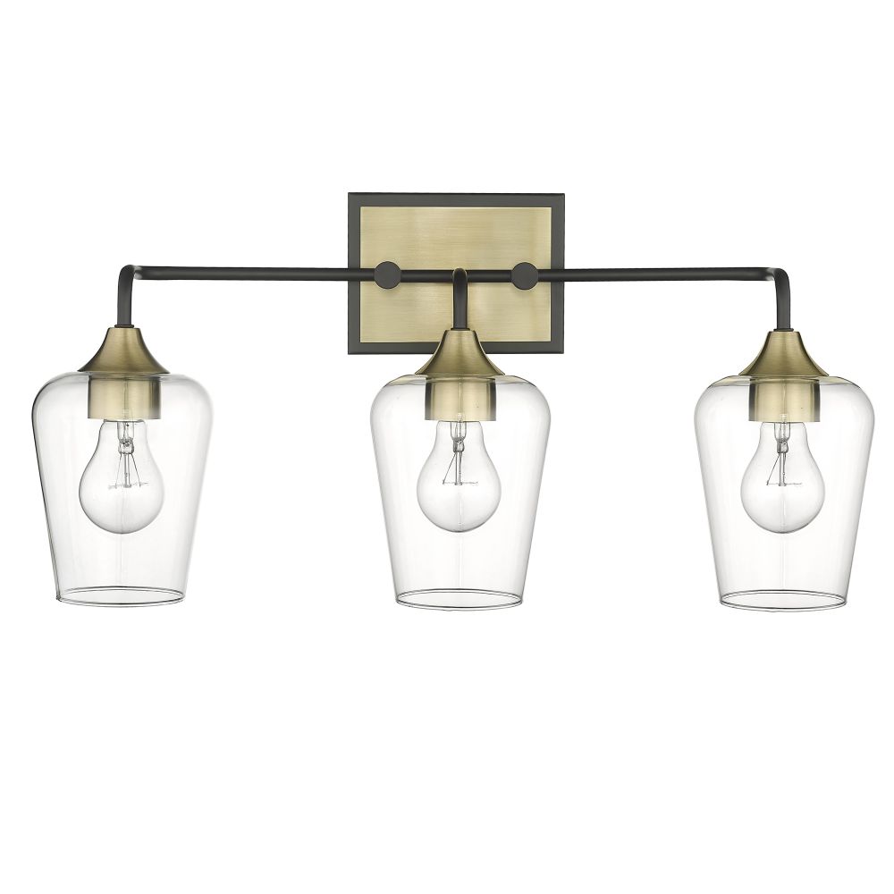 Acclaim Lighting IN40082BK Gladys 23" Antique Brass and Black 3-Light Vanity with Clear glass.