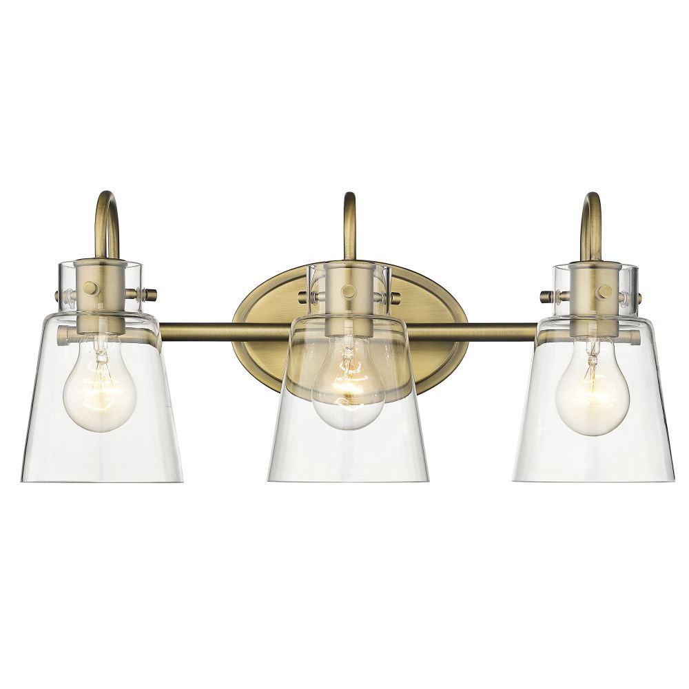 Acclaim Lighting IN40092ATB Bristow 20.75" Antique Brass 3-Light Vanity with Clear glass.