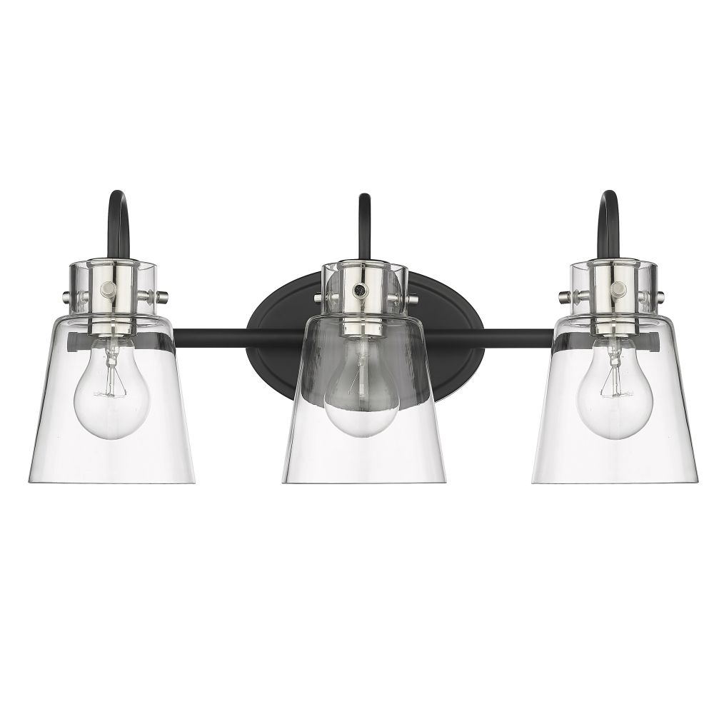Acclaim Lighting IN40092BK Bristow 20.75" Matte Black and Polished Nickel 3-Light Vanity with Clear glass.