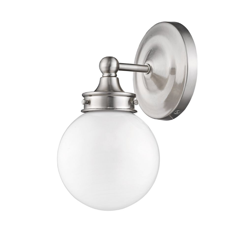 Acclaim Lighting IN41410SN Fairfax 1-Light Satin Nickel Sconce With White Globe Shade