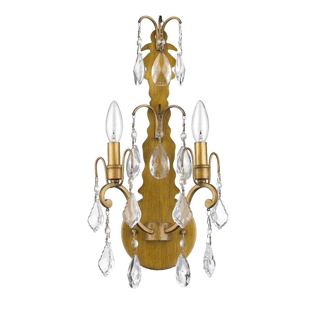 Acclaim Lighting IN41420AG Claire 2-Light Antique Gold Sconce With Crystal Accents