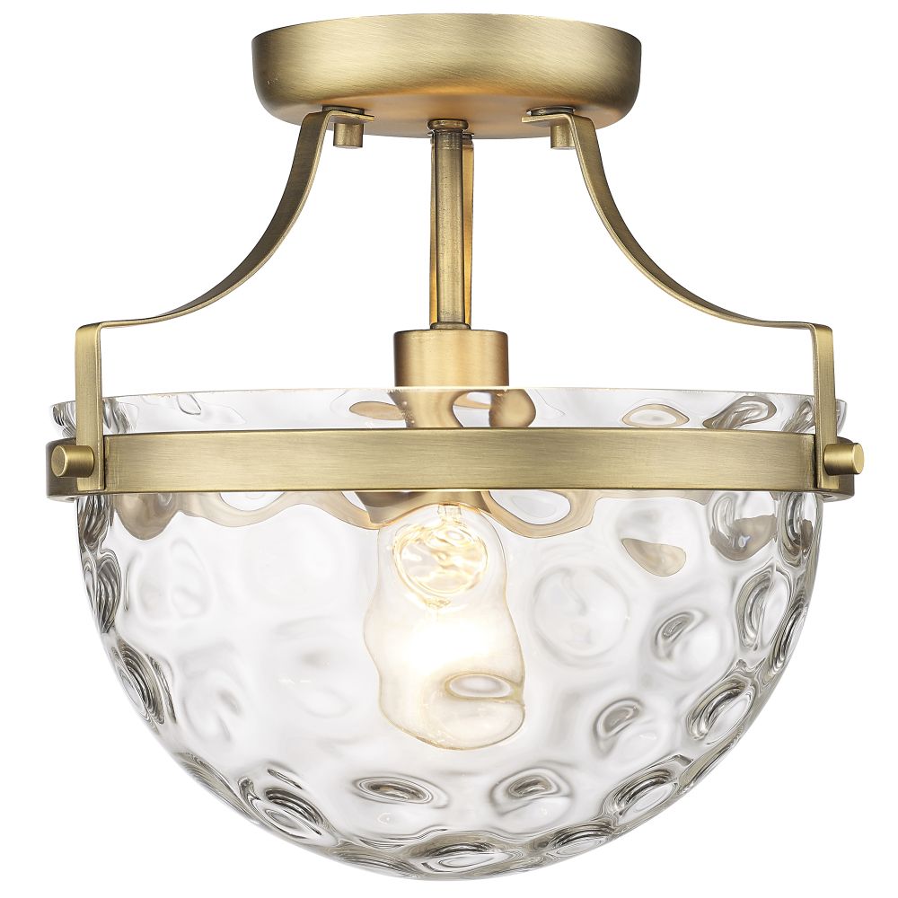 Acclaim Lighting IN60099ATB Quinn 10.5" Antique Brass 1-Light Semi-Flush with Clear Wavey glass.