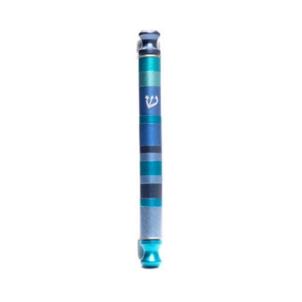 Anodized Cylinder Meuzuzah Case Stripes-- Blue
