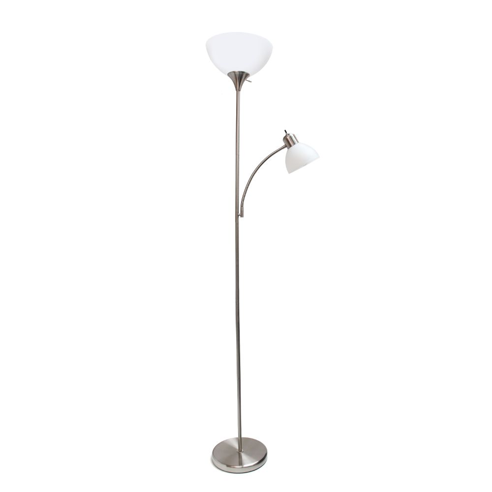 All The Rages CWF-3001-BN Creekwood Home Essentix 71.5" Tall Traditional 2 Light Mother Daughter Metal Floor Lamp with Torchiere and Reading Light Plastic Shades