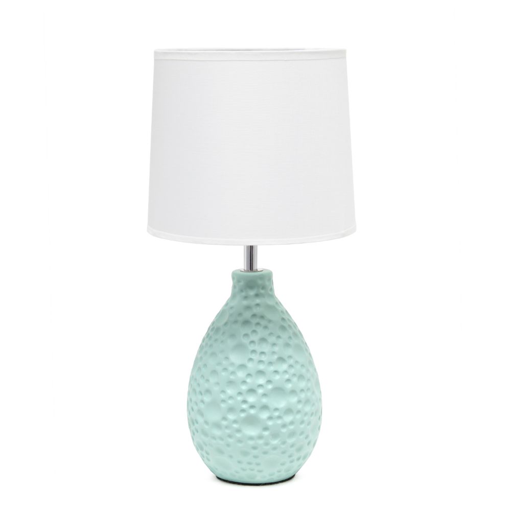 All The Rages CWT-2001-BL Creekwood Home Essentix 14.17" Traditional  Ceramic Textured Thumbprint Tear Drop Shaped Table Desk Lamp with Tapered White Fabric Shade