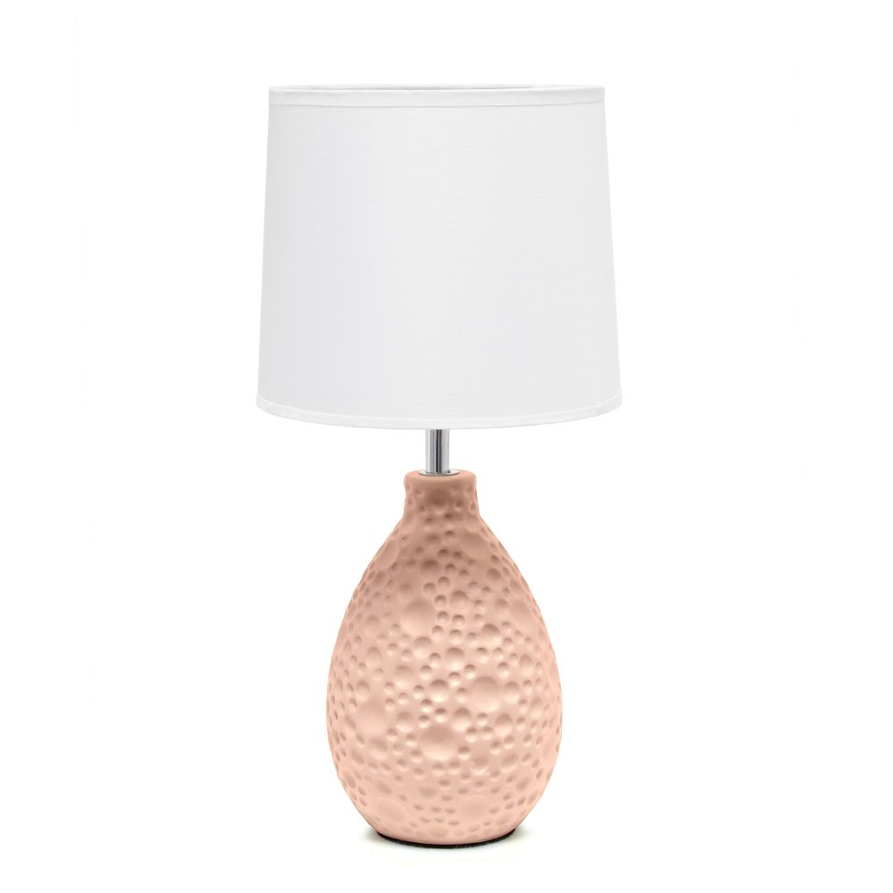 All The Rages CWT-2001-PN Creekwood Home Essentix 14.17" Traditional Ceramic Textured Thumbprint Tear Drop Shaped Table Desk Lamp with Tapered White Fabric Shade