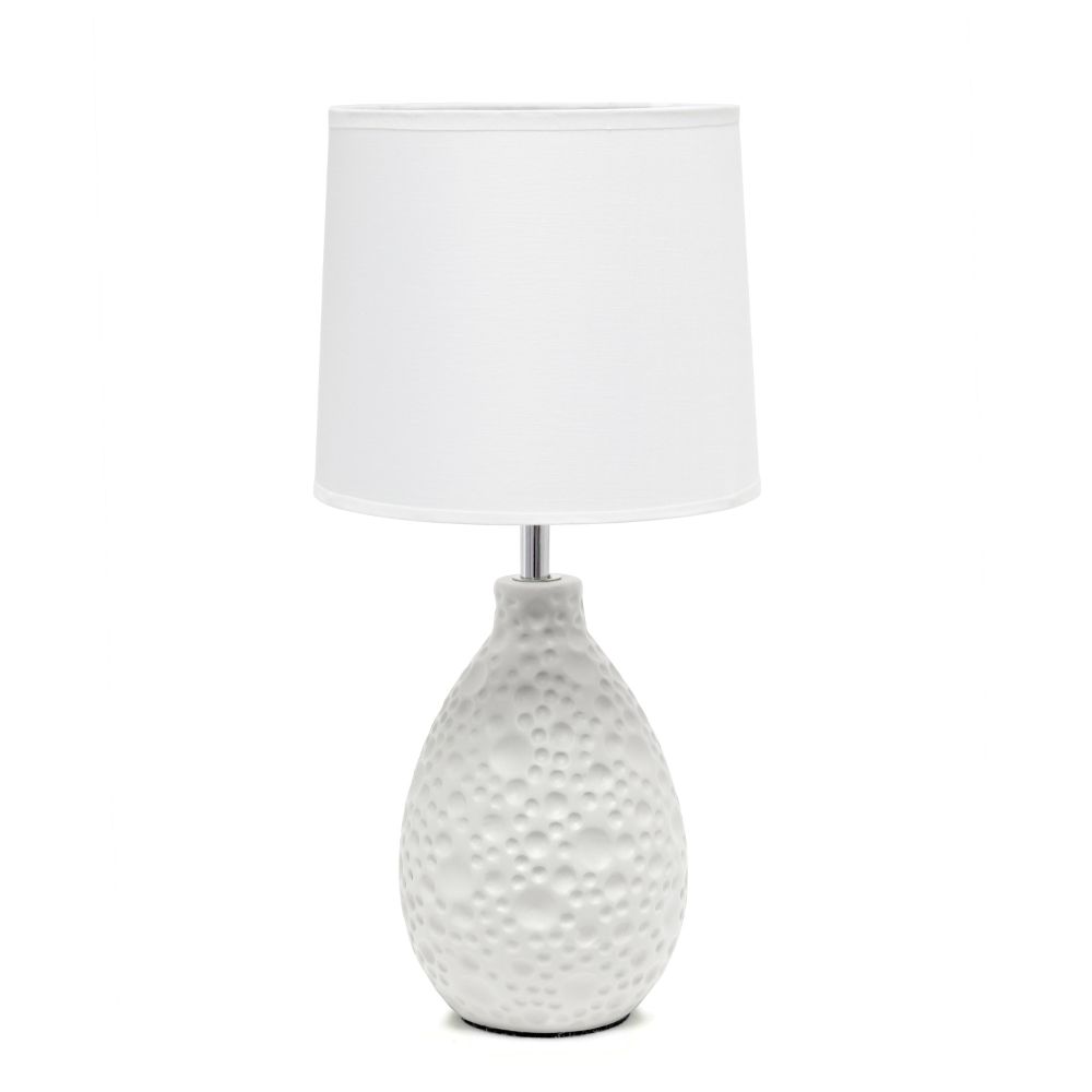 All The Rages CWT-2001-WH Creekwood Home Essentix 14.17" Traditional Ceramic Textured Thumbprint Tear Drop Shaped Table Desk Lamp with Tapered White Fabric Shade