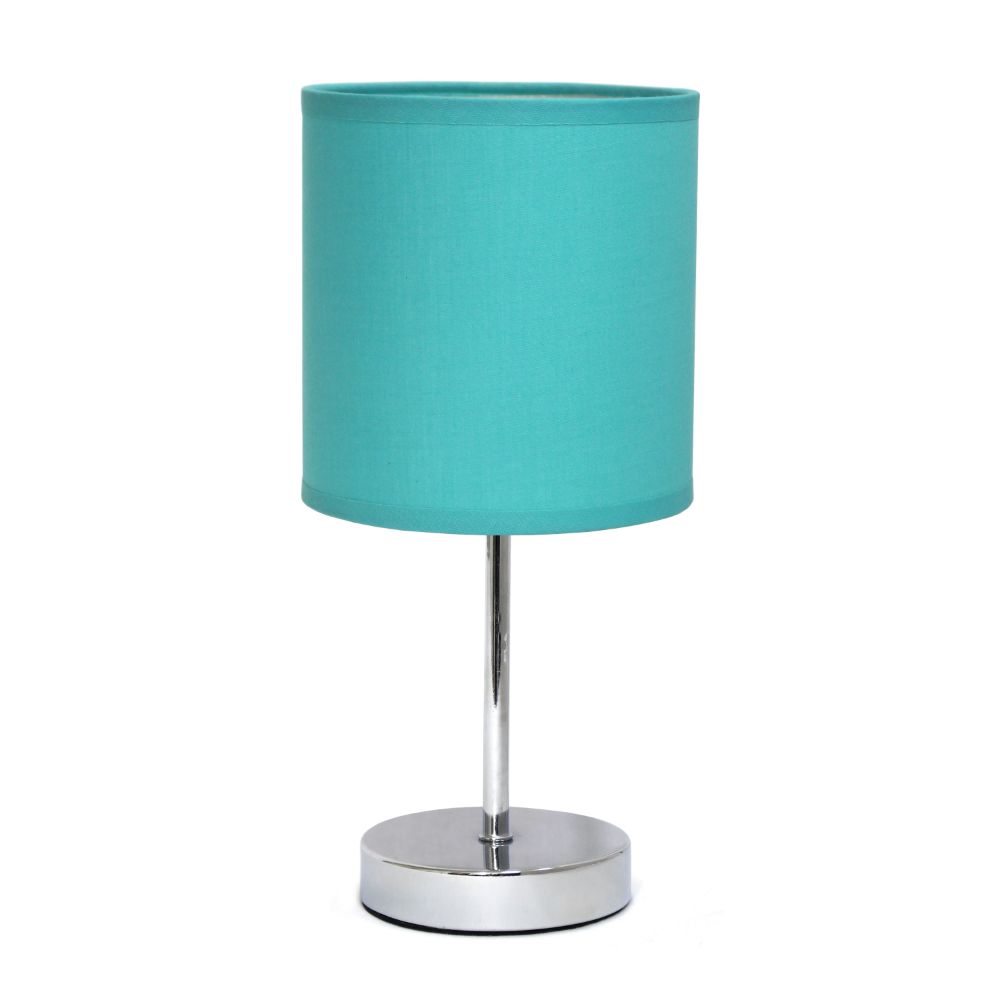 All The Rages CWT-2003-BL Creekwood Home Nauru 11.81" Traditional Petite Metal Stick Bedside Table Desk Lamp in Chrome with Fabric Drum Shade 
