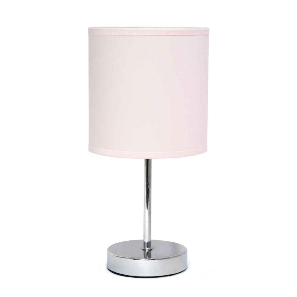 All The Rages CWT-2003-BP Creekwood Home Nauru 11.81" Traditional Petite Metal Stick Bedside Table Desk Lamp in Chrome with Fabric Drum Shade 