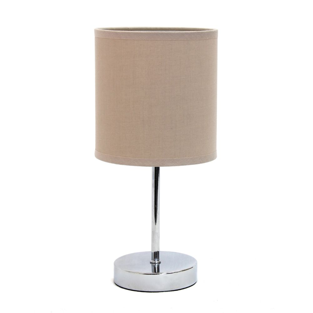 All The Rages CWT-2003-GY Creekwood Home Nauru 11.81" Traditional Petite Metal Stick Bedside Table Desk Lamp in Chrome with Fabric Drum Shade 