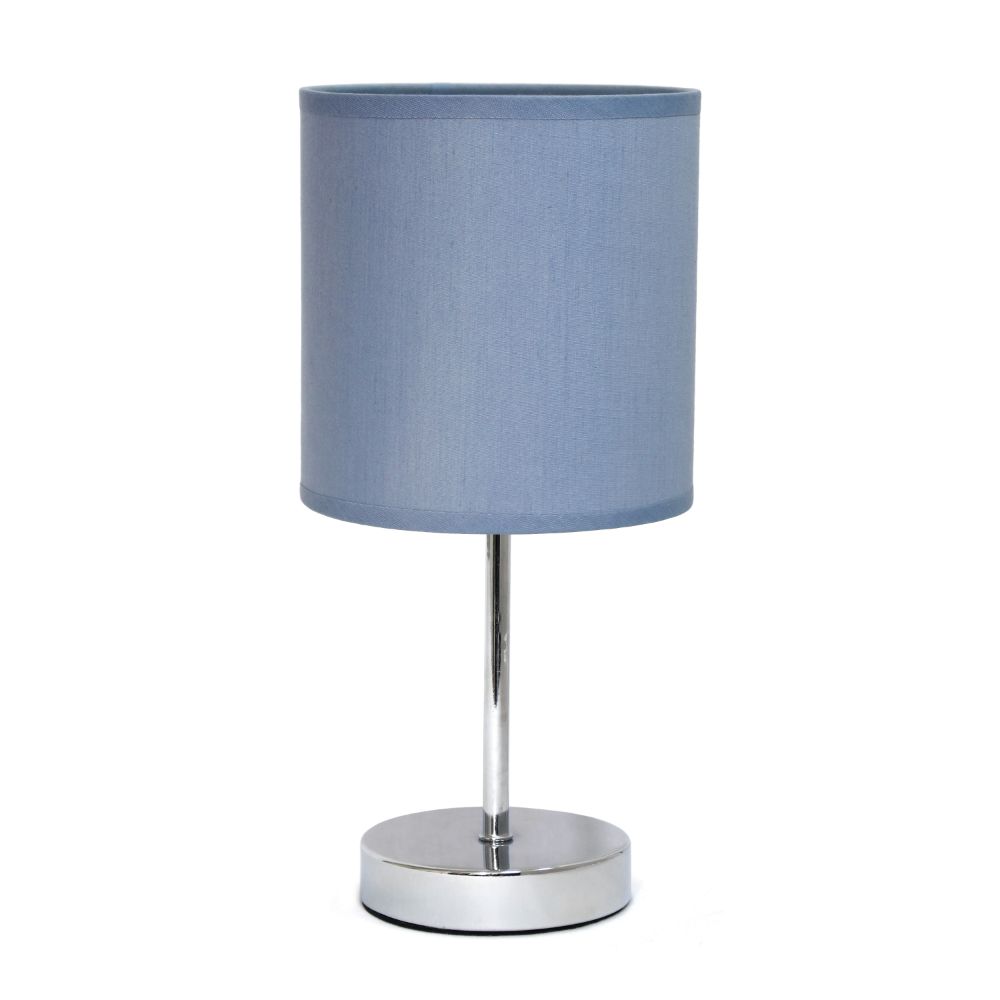 All The Rages CWT-2003-PR Creekwood Home Nauru 11.81" Traditional Petite Metal Stick Bedside Table Desk Lamp in Chrome with Fabric Drum Shade 