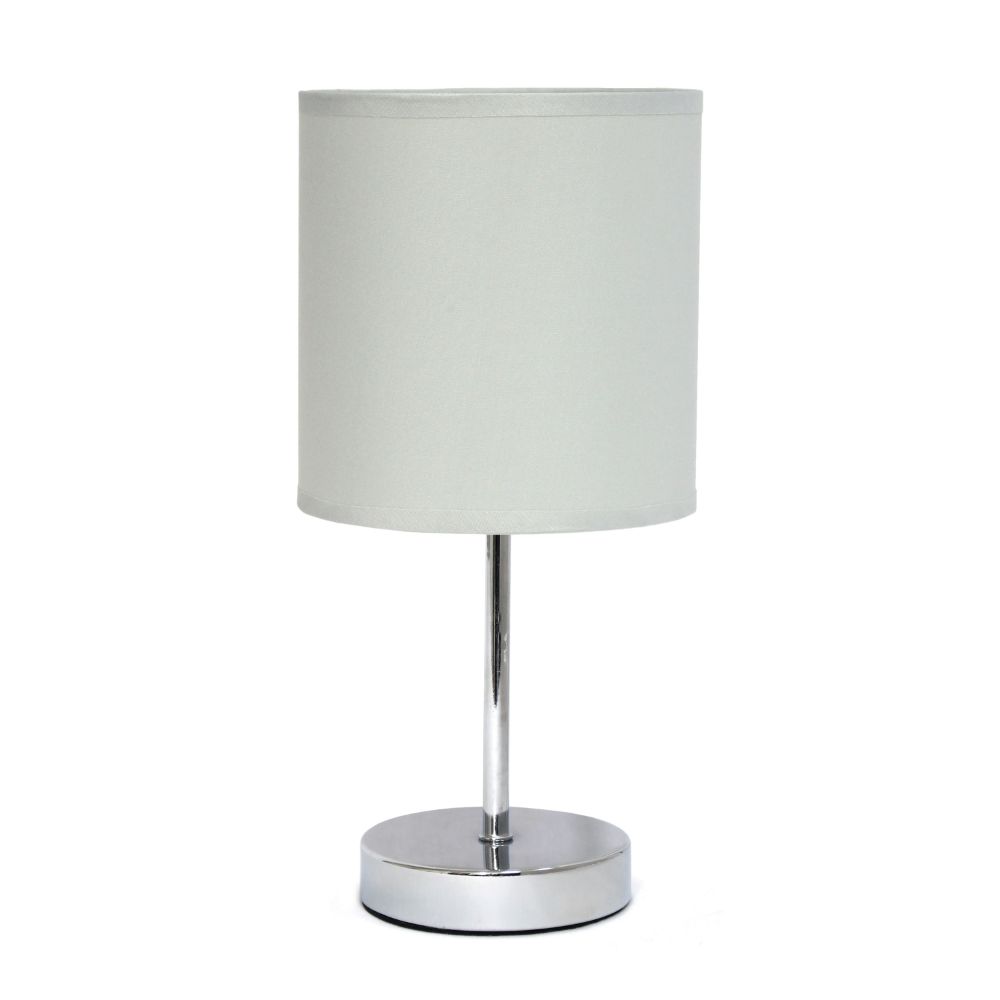All The Rages CWT-2003-ST Creekwood Home Nauru 11.81" Traditional Petite Metal Stick Bedside Table Desk Lamp in Chrome with Fabric Drum Shade 