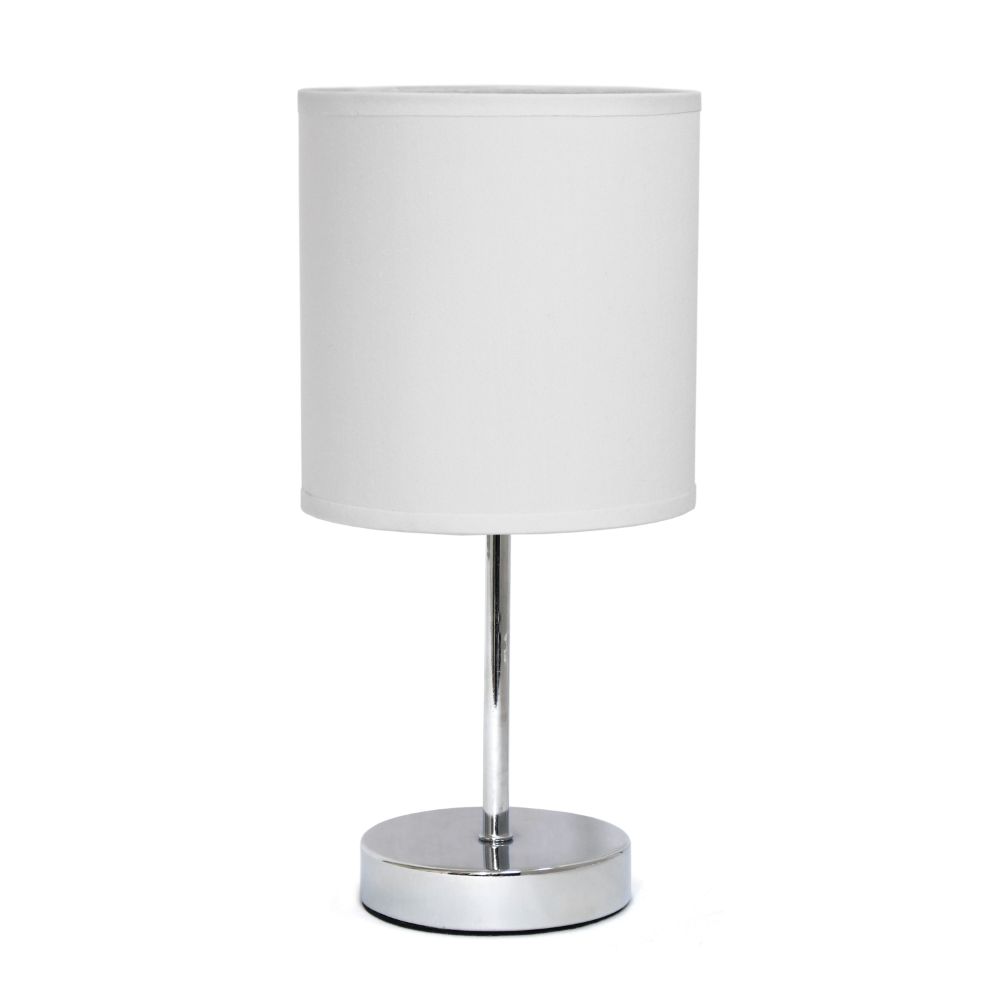 All The Rages CWT-2003-WH Creekwood Home Nauru 11.81" Traditional Petite Metal Stick Bedside Table Desk Lamp in Chrome with Fabric Drum Shade 