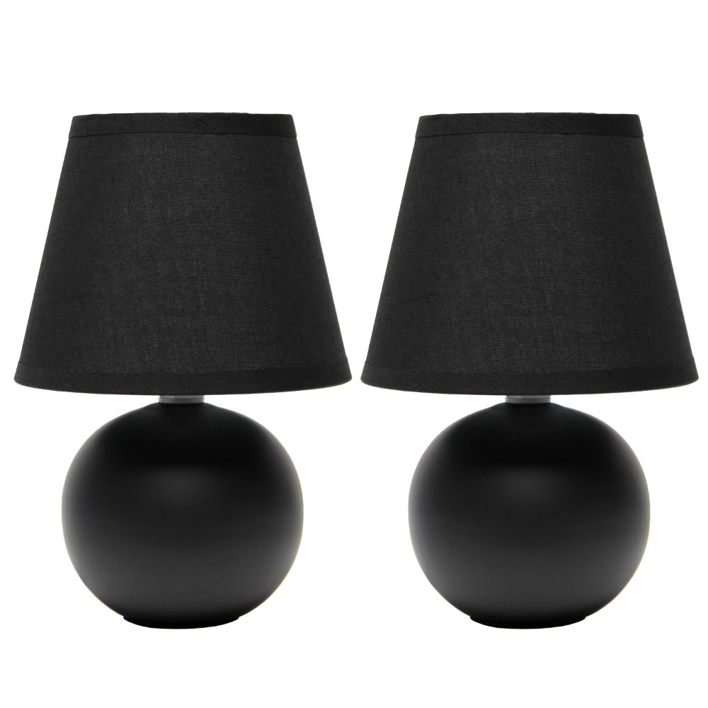 All The Rages CWT-2004-BK-2PK Creekwood Home Nauru 8.66" Traditional Petite Ceramic Orb Base Bedside Table Desk Lamp Two Pack Set with Matching Tapered Drum Fabric Shade 