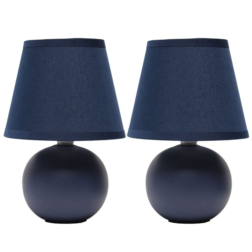 All The Rages CWT-2004-BL-2PK Creekwood Home Nauru 8.66" Traditional Petite Ceramic Orb Base Bedside Table Desk Lamp Two Pack Set with Matching Tapered Drum Fabric Shade 