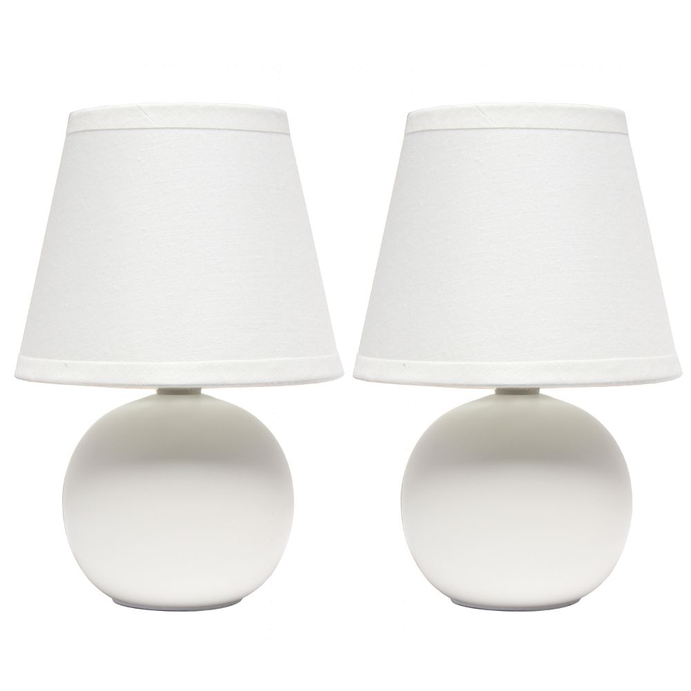 All The Rages CWT-2004-OF-2PK Creekwood Home Nauru 8.66" Traditional Petite Ceramic Orb Base Bedside Table Desk Lamp Two Pack Set with Matching Tapered Drum Fabric Shade 