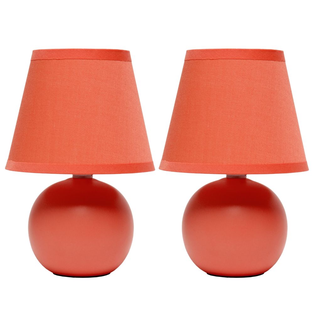 All The Rages CWT-2004-OG-2PK Creekwood Home Nauru 8.66" Traditional Petite Ceramic Orb Base Bedside Table Desk Lamp Two Pack Set with Matching Tapered Drum Fabric Shade 