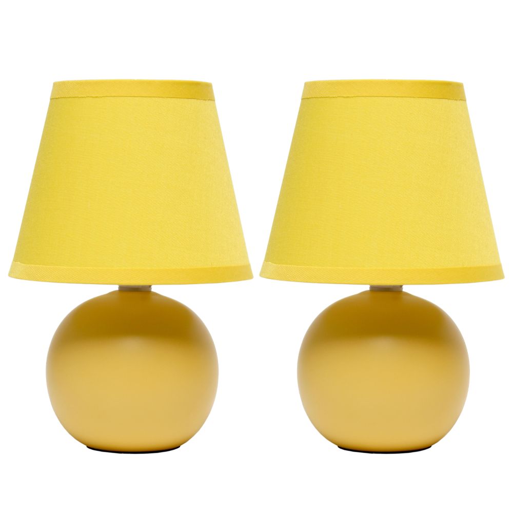 All The Rages CWT-2004-YL-2PK Creekwood Home Nauru 8.66" Traditional Petite Ceramic Orb Base Bedside Table Desk Lamp Two Pack Set with Matching Tapered Drum Fabric Shade 