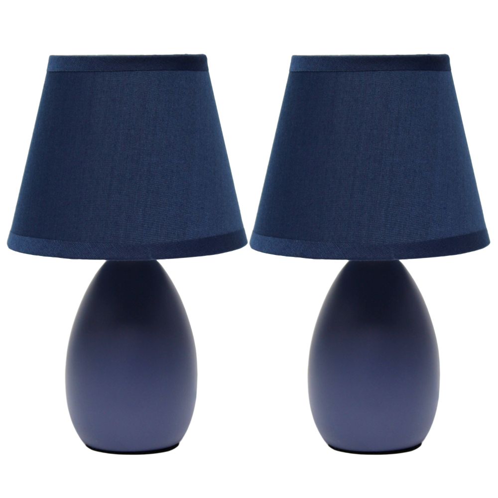 All The Rages CWT-2005-BL-2PK Creekwood Home Nauru 9.45" Traditional Petite Ceramic Oblong Bedside Table Desk Lamp Two Pack Set with Matching Tapered Drum Fabric Shade 