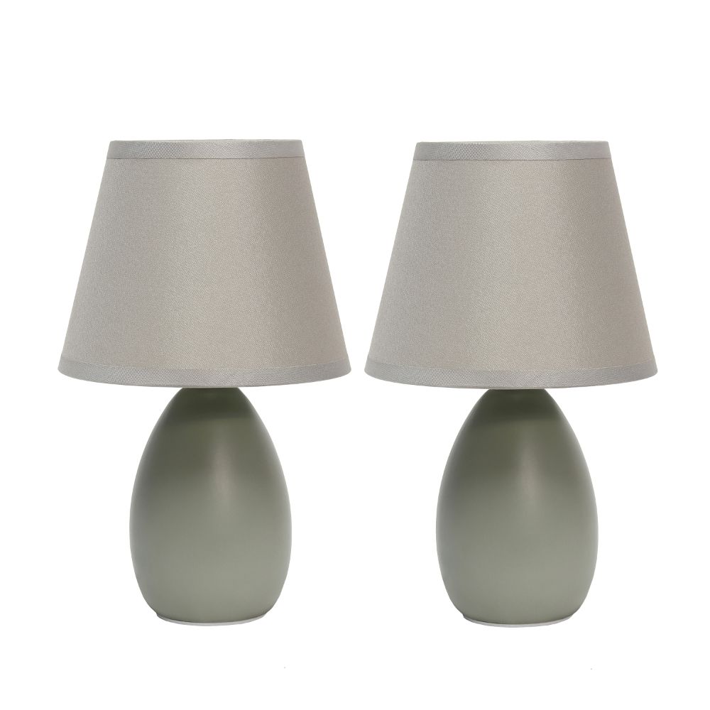 All The Rages CWT-2005-GY-2PK Creekwood Home Nauru 9.45" Traditional Petite Ceramic Oblong Bedside Table Desk Lamp Two Pack Set with Matching Tapered Drum Fabric Shade 