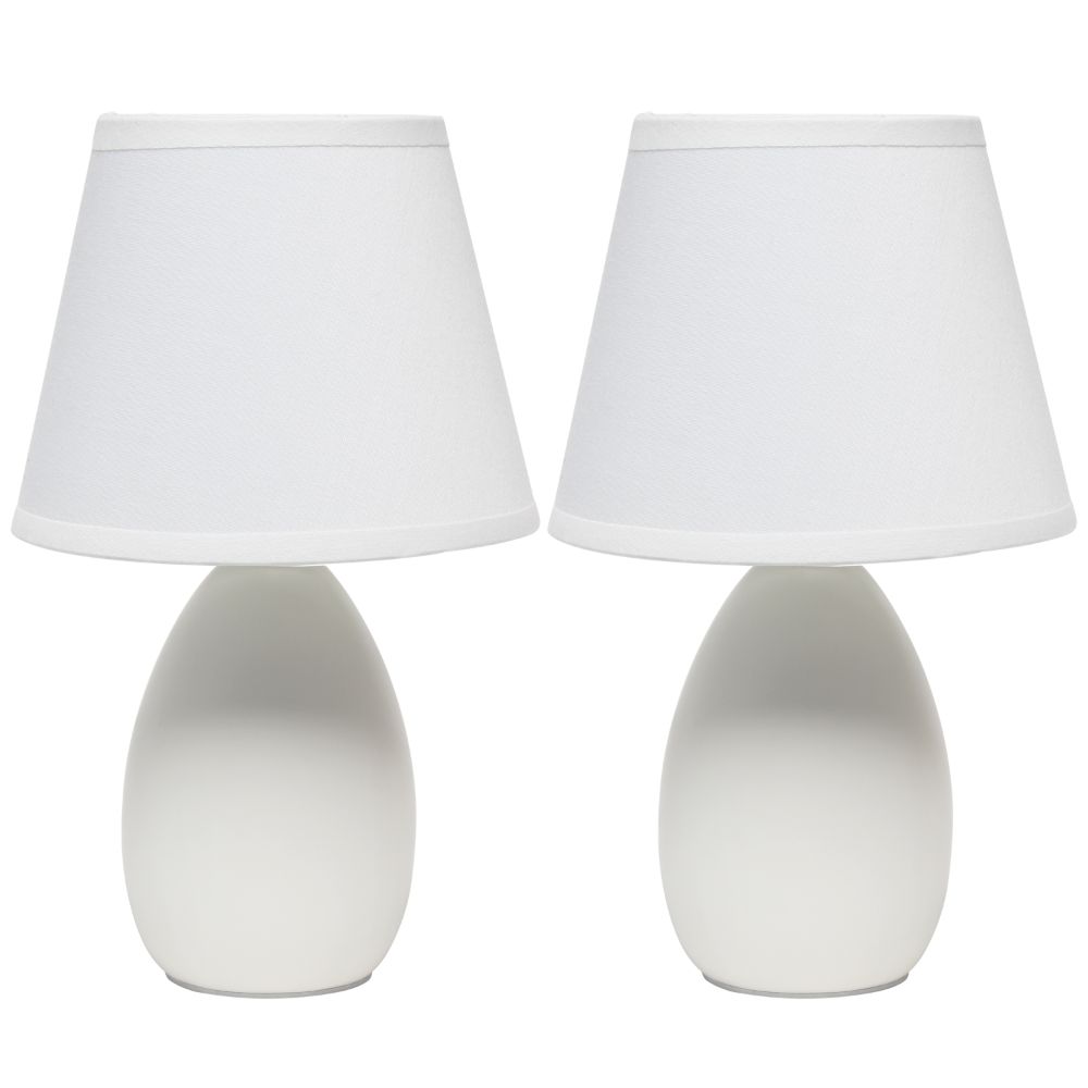 All The Rages CWT-2005-OF-2PK Creekwood Home Nauru 9.45" Traditional Petite Ceramic Oblong Bedside Table Desk Lamp Two Pack Set with Matching Tapered Drum Fabric Shade 