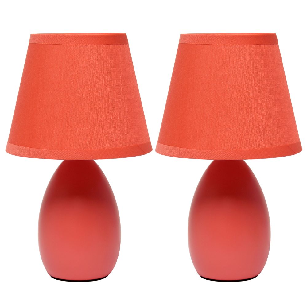 All The Rages CWT-2005-OG-2PK Creekwood Home Nauru 9.45" Traditional Petite Ceramic Oblong Bedside Table Desk Lamp Two Pack Set with Matching Tapered Drum Fabric Shade 
