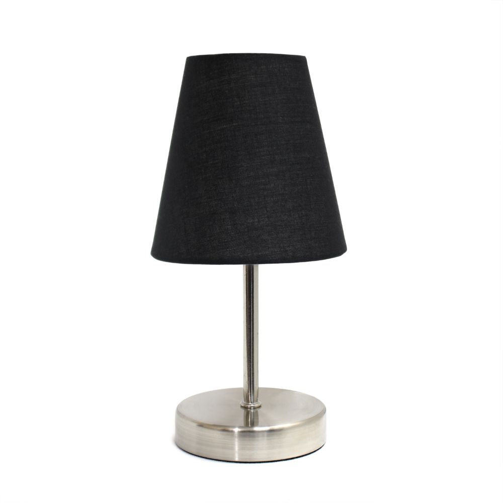 All The Rages CWT-2007-BK Creekwood Home Nauru 10.5" Traditional Petite Metal Stick Bedside Table Desk Lamp in Sand Nickel with Fabric Empire Shade 