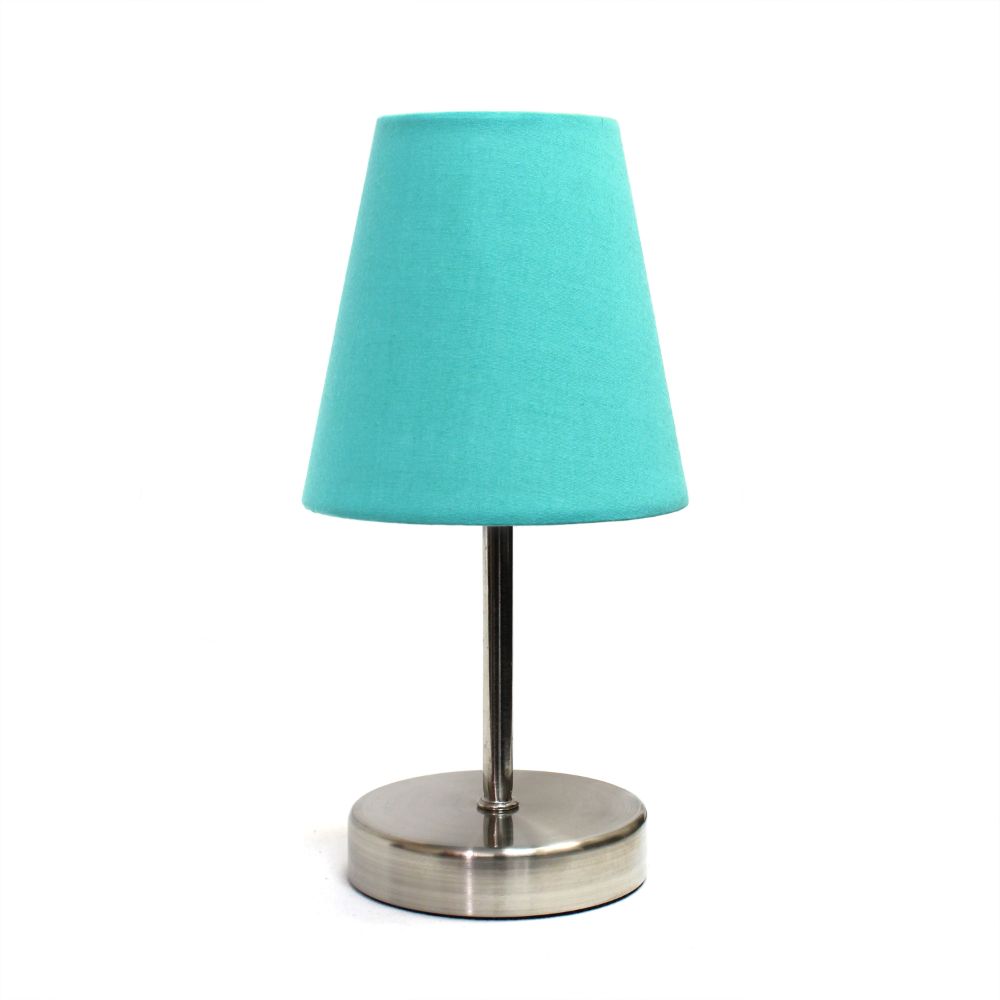 All The Rages CWT-2007-BL Creekwood Home Nauru 10.5" Traditional Petite Metal Stick Bedside Table Desk Lamp in Sand Nickel with Fabric Empire Shade 