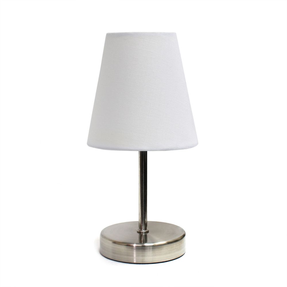 All The Rages CWT-2007-WH Creekwood Home Nauru 10.5" Traditional Petite Metal Stick Bedside Table Desk Lamp in Sand Nickel with Fabric Empire Shade 