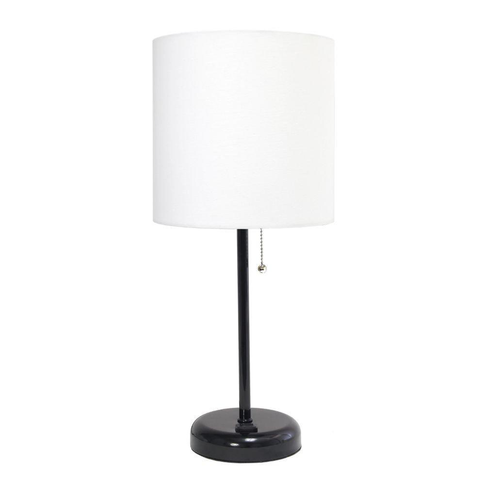 All The Rages CWT-2008-BA Creekwood Home Oslo 19.5" Contemporary Bedside Power Outlet Base Standard Metal Table Desk Lamp in Black with White Drum Fabric Shade 