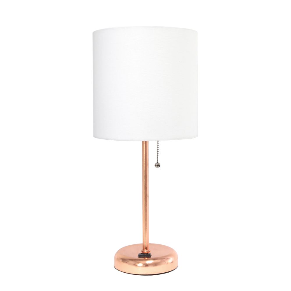 All The Rages CWT-2010-RG Creekwood Home Oslo 19.5" Contemporary Bedside Power Outlet Base Standard Metal Table Desk Lamp in Rose Gold with White Drum Fabric Shade 