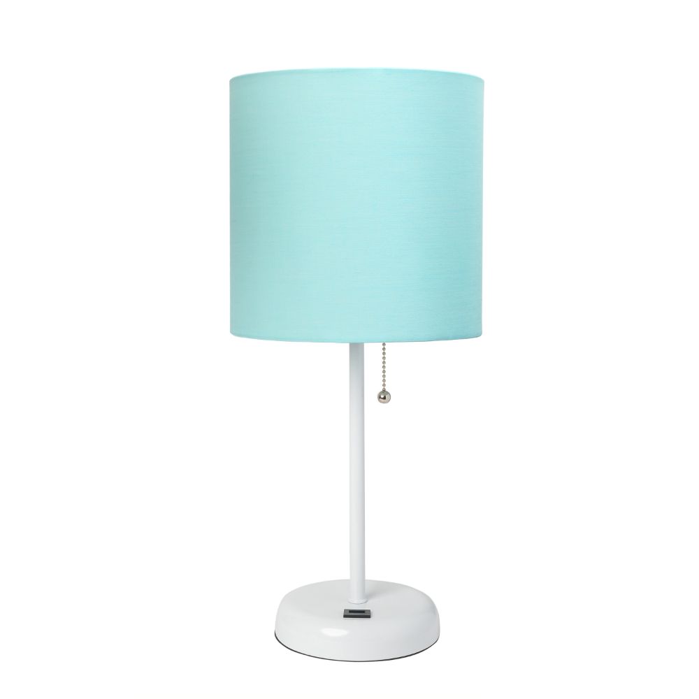 All The Rages CWT-2011-AW Creekwood Home Oslo 19.5" Contemporary Bedside USB Port Feature Standard Metal Table Desk Lamp in White with Aqua Drum Fabric Shade 