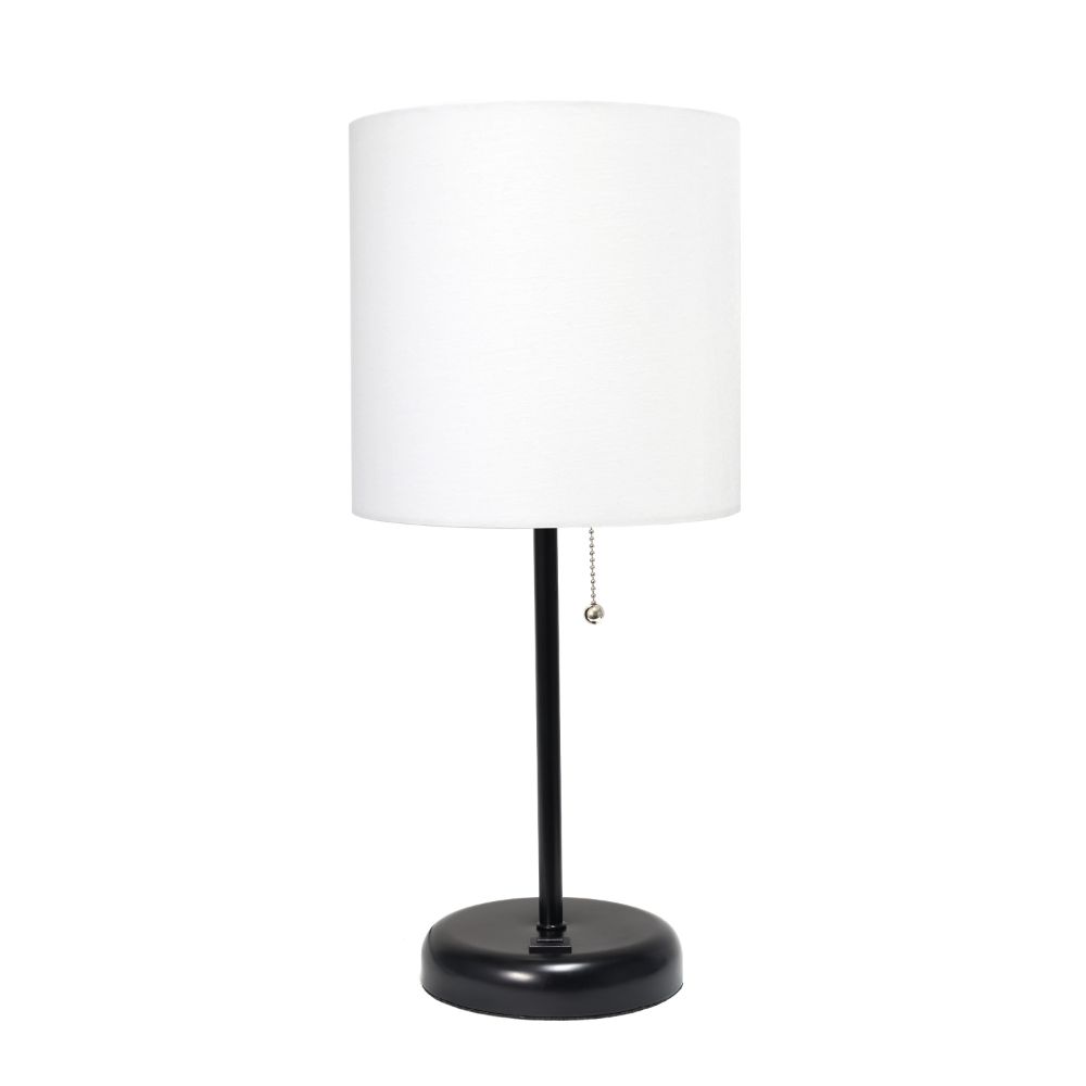 All The Rages CWT-2011-BA Creekwood Home Oslo 19.5" Contemporary Bedside USB Port Feature Standard Metal Table Desk Lamp in Black with White Drum Fabric Shade 
