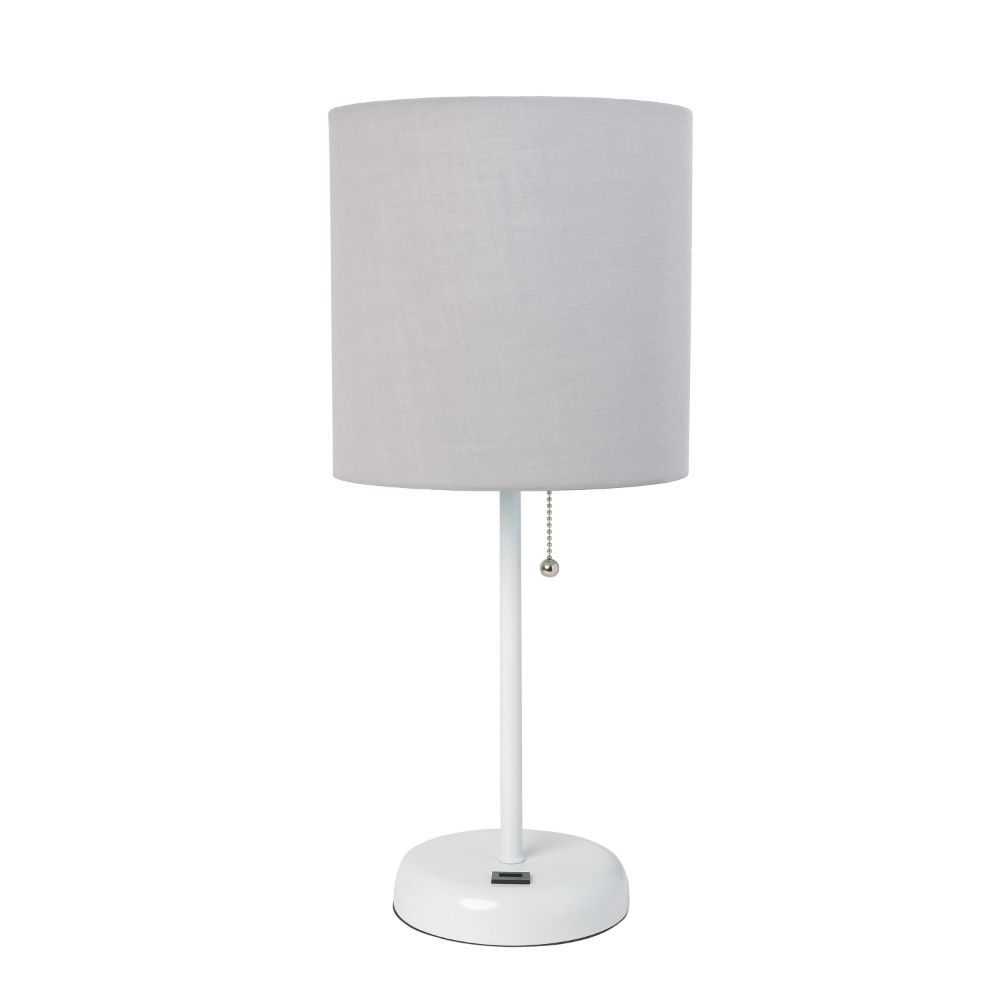 All The Rages CWT-2011-GO Creekwood Home Oslo 19.5" Contemporary Bedside USB Port Feature Standard Metal Table Desk Lamp in White with Gray Drum Fabric Shade 
