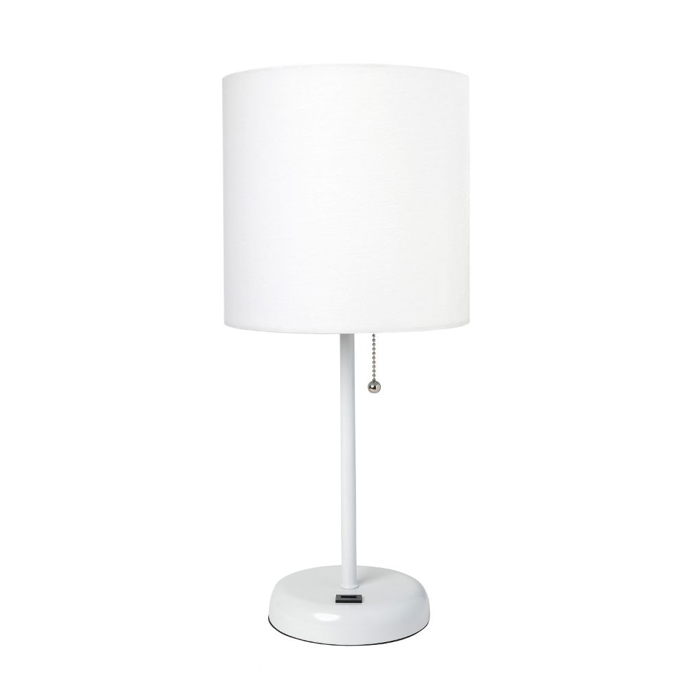 All The Rages CWT-2011-WO Creekwood Home Oslo 19.5" Contemporary Bedside USB Port Feature Standard Metal Table Desk Lamp in White with White Drum Fabric Shade 