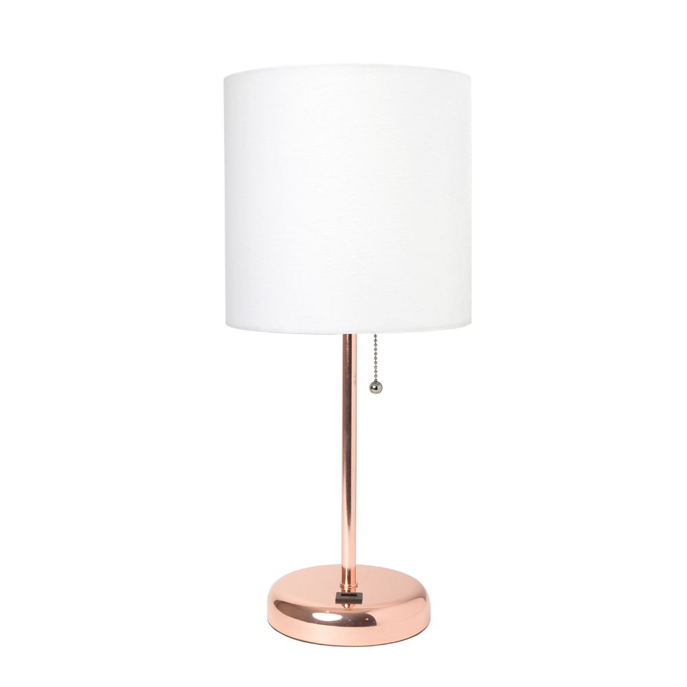 All The Rages CWT-2013-RG Creekwood Home Oslo 19.5" Contemporary Bedside USB Port Feature Standard Metal Table Desk Lamp in Rose Gold with White Drum Fabric Shade 