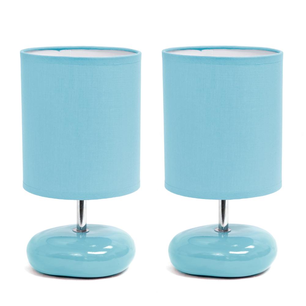 All The Rages CWT-2017-BL-2PK Creekwood Home 10.24" Traditional Mini Round Rock Table Lamp 2 Pack Set for Nursery, Study, Bookshelf, Office, Nightstand, Living Room, Blue