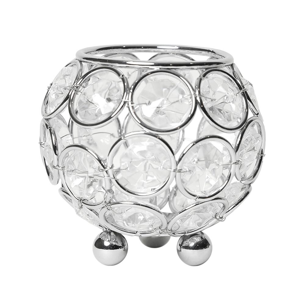 All The Rage HG1004-CHR Elegant Designs Elipse Crystal Circular Bowl Candle Holder, Flower Vase, Wedding Centerpiece, Favor, 3 Inch, Chrome