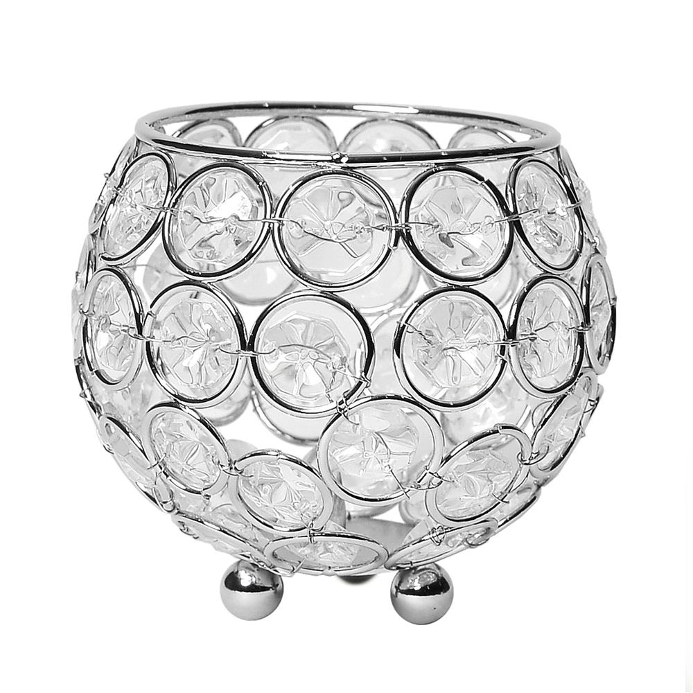 All The Rage HG1005-CHR Elegant Designs Elipse Crystal Circular Bowl Candle Holder, Flower Vase, Wedding Centerpiece, Favor, 3.75 Inch, Chrome