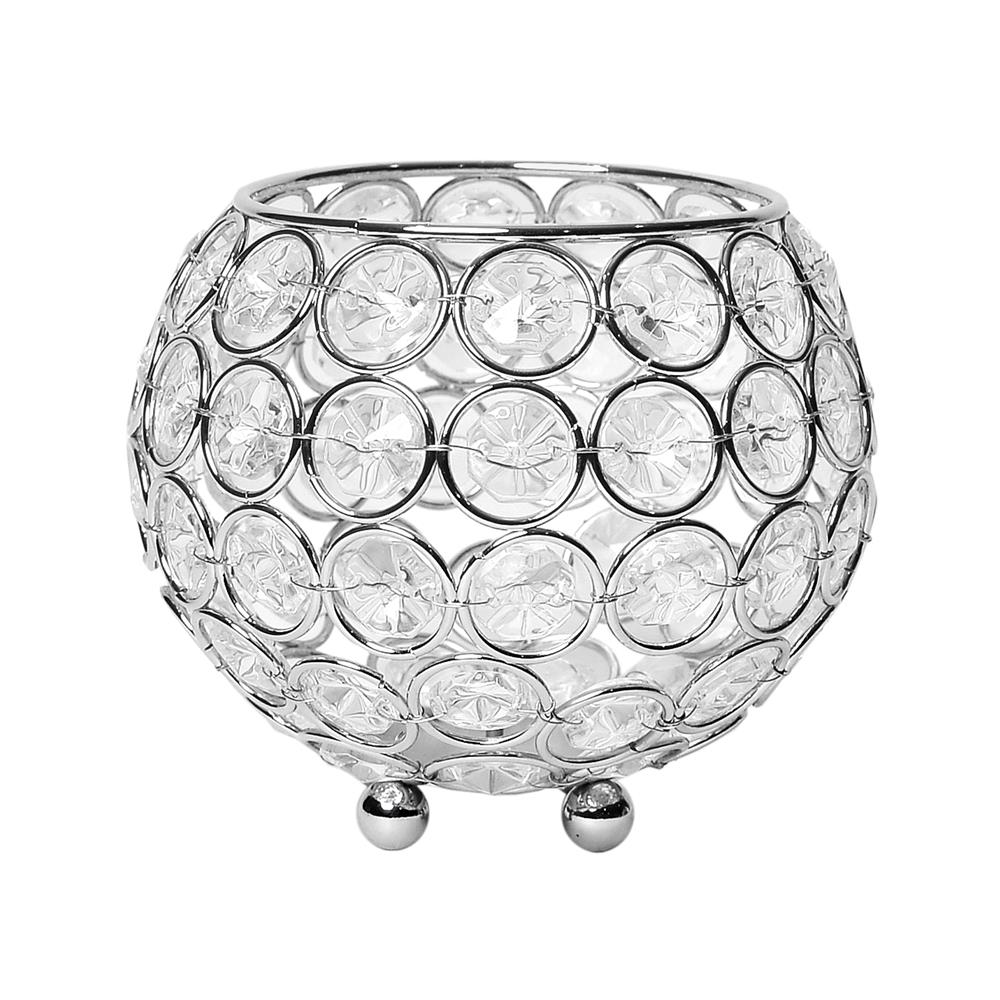 All The Rage HG1006-CHR Elegant Designs Elipse Crystal Circular Bowl Candle Holder, Flower Vase, Wedding Centerpiece, Favor, 4.25 Inch, Chrome