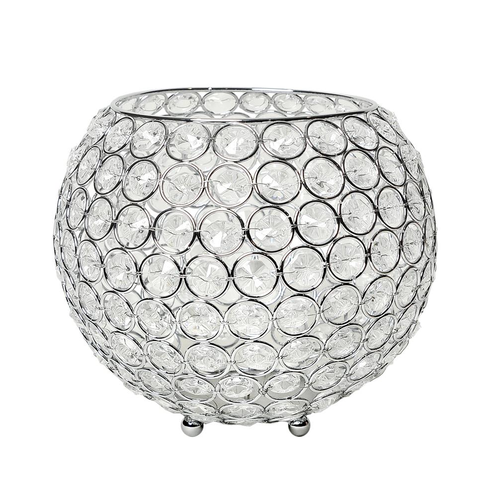 All The Rage HG1008-CHR Elegant Designs Elipse Crystal Circular Bowl Candle Holder, Flower Vase, Wedding Centerpiece, Favor, 6.75 Inch, Chrome