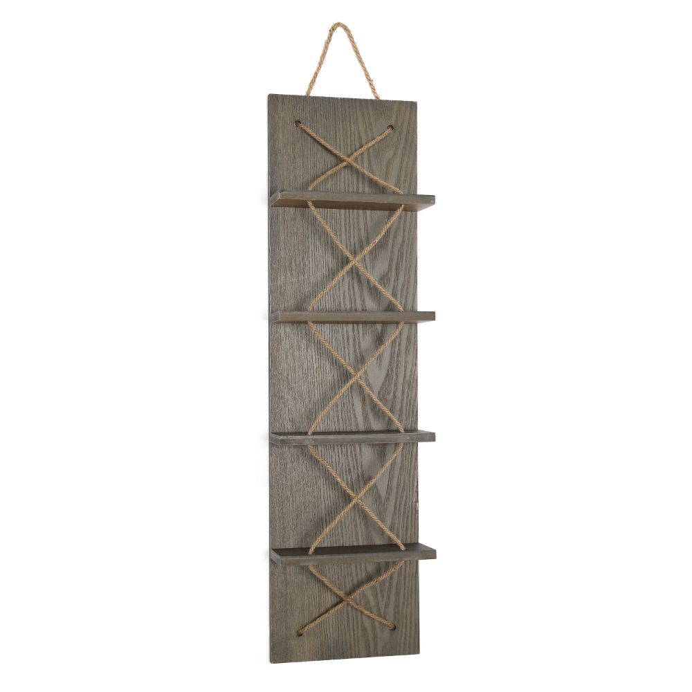 All The Rages HG1019-RGY Elegant Designs Positano Nautical Rope 4 Bottle Vertical Wall Mounted Wood Wine Rack in Rustic Gray